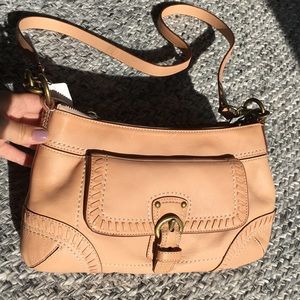 Tan Coach minibag with hand and shoulder straps